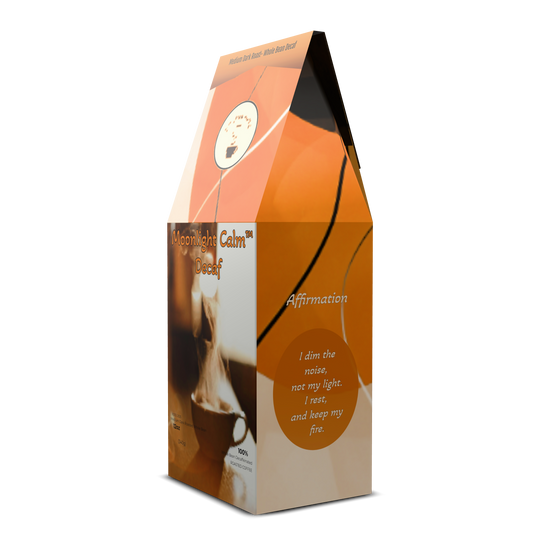 MOONLIGHT CALM™ Decaf -Medium Dark Roast Coffee (Whole Bean) Tasting Notes: Earthy • Herbal Notes • Dark Chocolate - Origin/Region: Indonesia/Mandheling