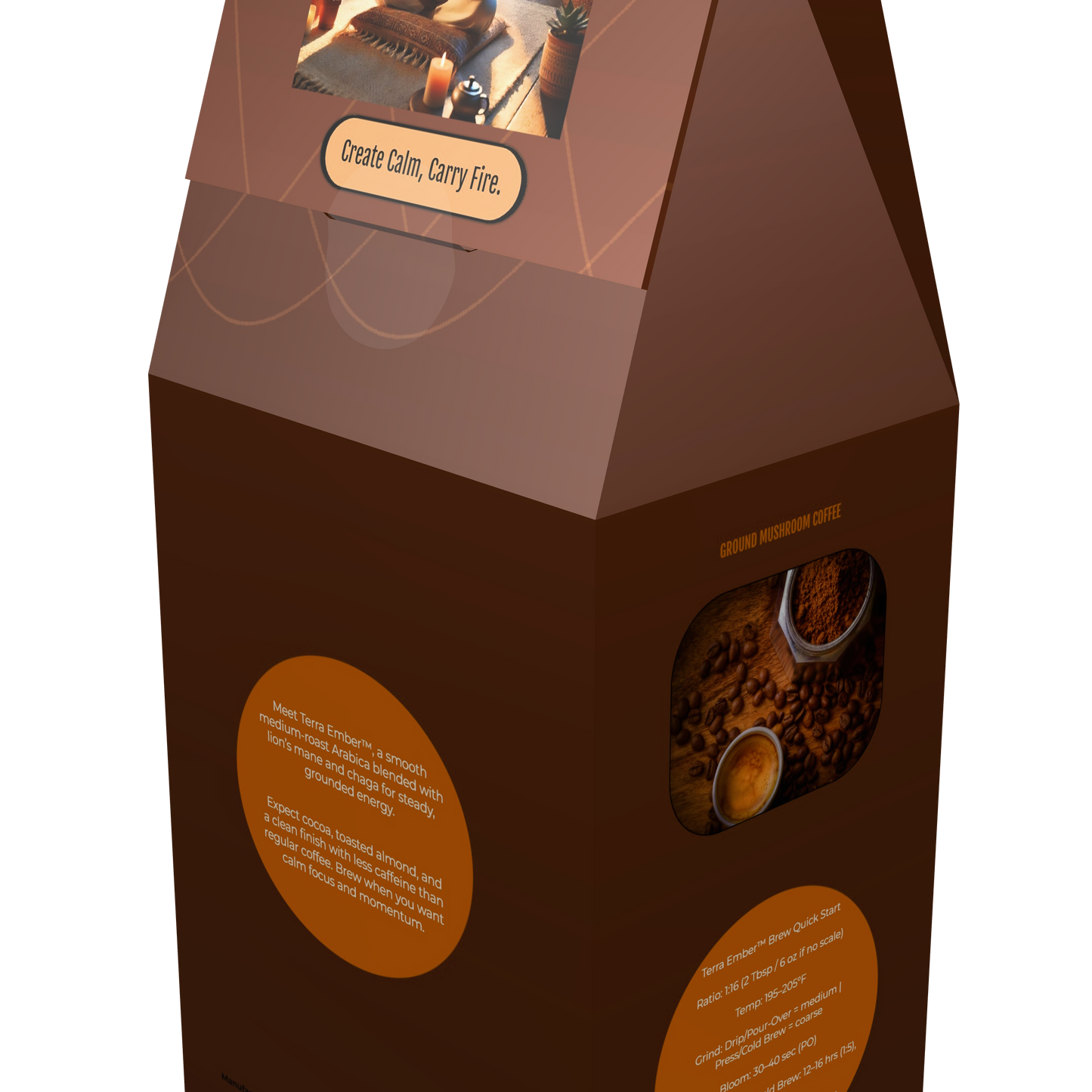 TERRA EMBER™ — Mushroom Coffee (Lion’s Mane and Chaga)- Tasting Notes: Cocoa • Toasted Almond • Gentle Earth - Origin/ Region: Brazil (Cerrado)• Mexico (Chiapas)