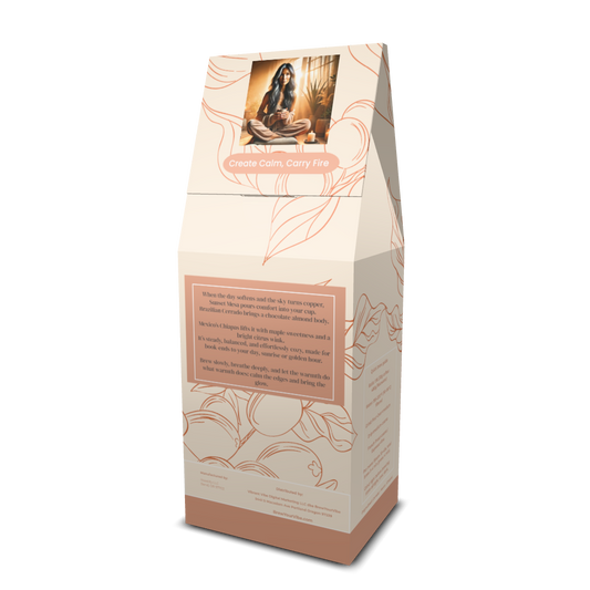 SUNSET MESA™ — Medium Roast Coffee (Ground) Tasting Notes: Chocolate-Almond • Maple • Citrus - Origins: Brazil • Mexico (Chiapas) — 100% Arabica