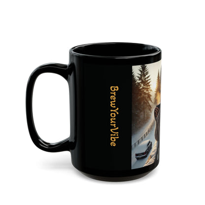 BrewYourVibe Woman Morning Mug — Snowy Porch Cozy Coffee Cup (11oz )