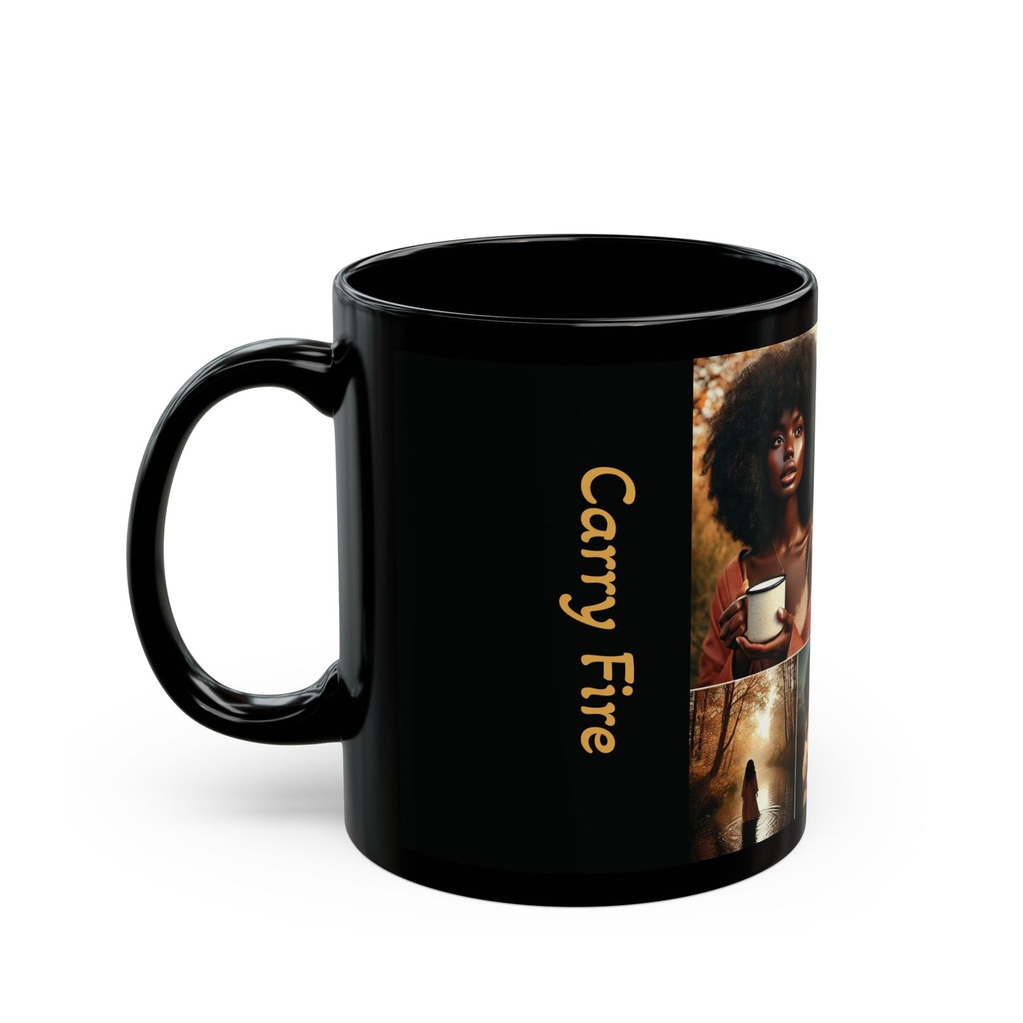 Create Calm Carry Fire Black Ceramic Mug — 11oz Artful Coffee Cup