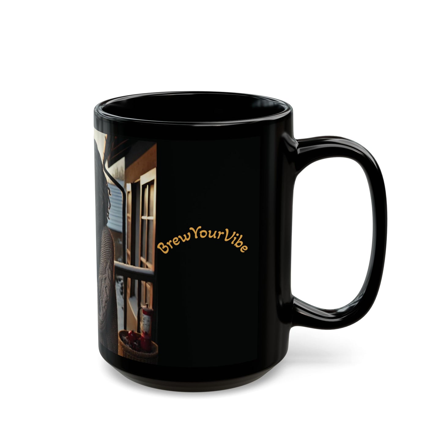 BrewYourVibe Woman Morning Mug — Snowy Porch Cozy Coffee Cup (11oz )