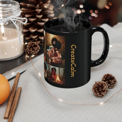 Create Calm Carry Fire Black Ceramic Mug — 11oz Artful Coffee Cup