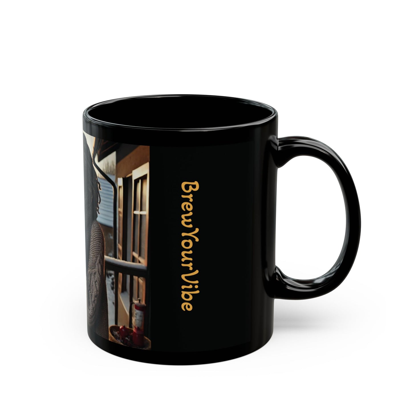 BrewYourVibe Woman Morning Mug — Snowy Porch Cozy Coffee Cup (11oz )