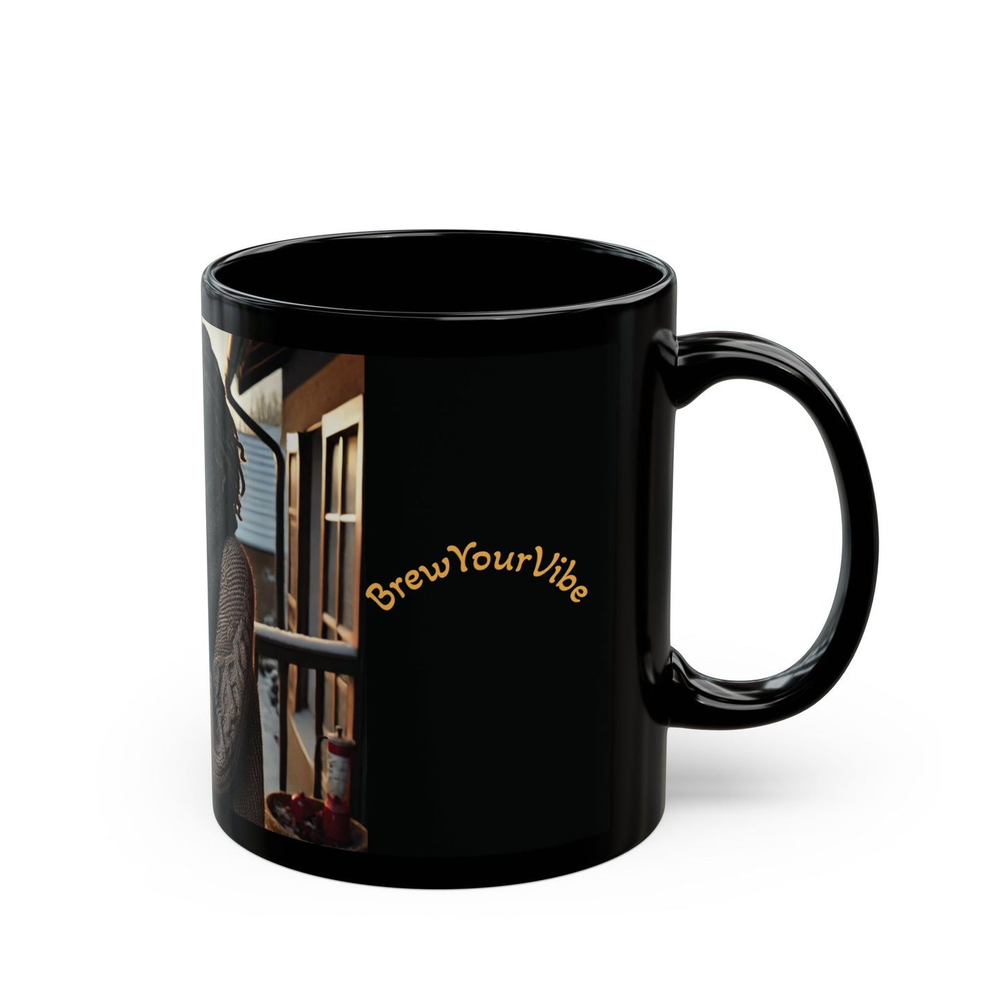 BrewYourVibe Woman Morning Mug — Snowy Porch Cozy Coffee Cup (11oz )