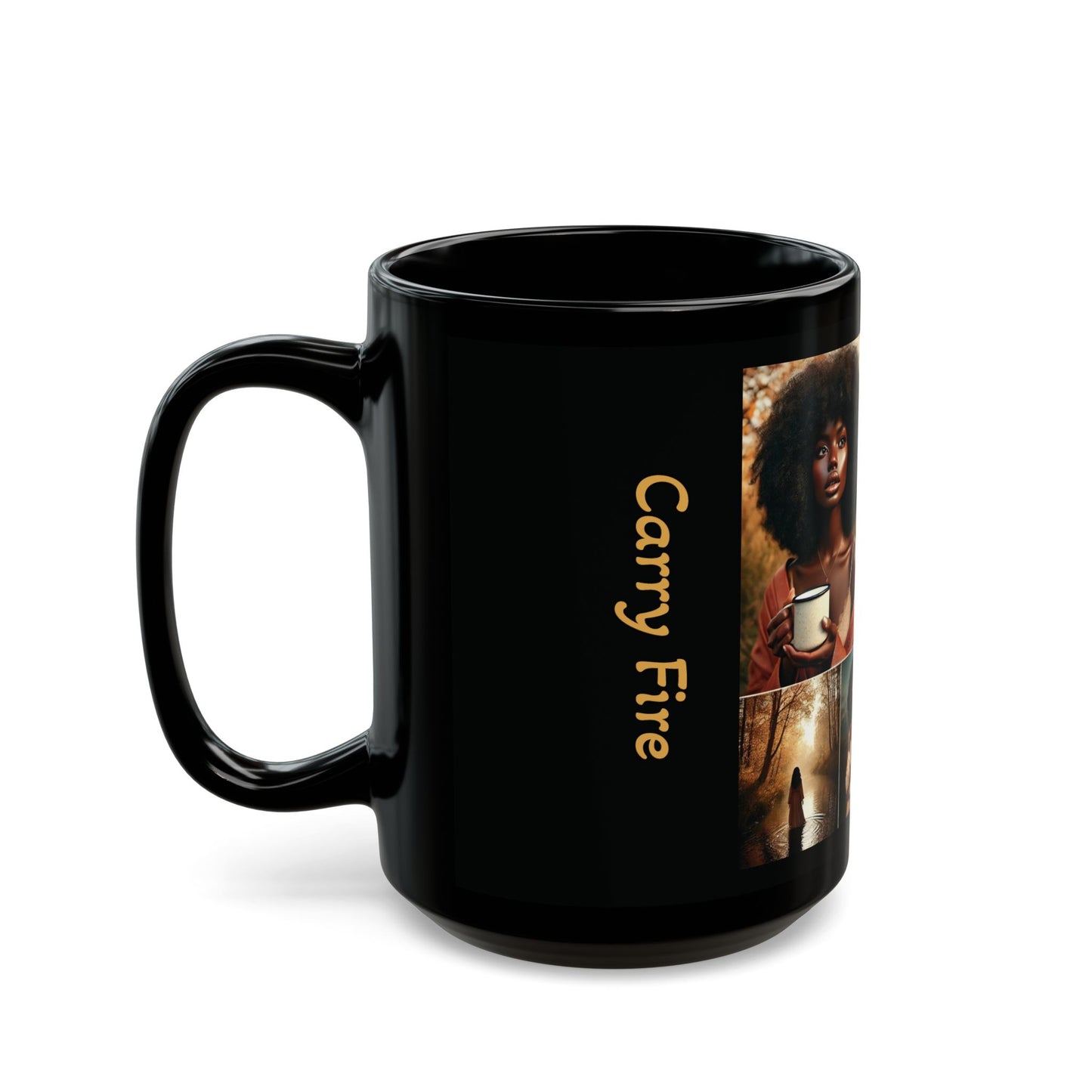 Create Calm Carry Fire Black Ceramic Mug — 11oz Artful Coffee Cup