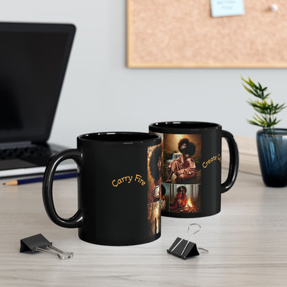 Create Calm Carry Fire Black Ceramic Mug — 11oz Artful Coffee Cup