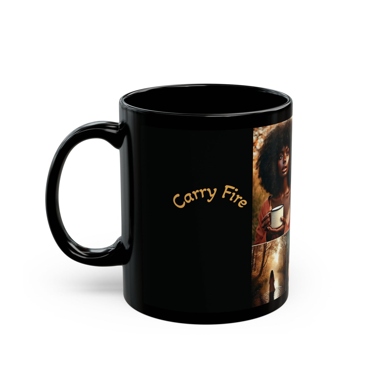 Create Calm Carry Fire Black Ceramic Mug — 11oz Artful Coffee Cup