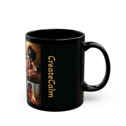 Create Calm Carry Fire Black Ceramic Mug — 11oz Artful Coffee Cup