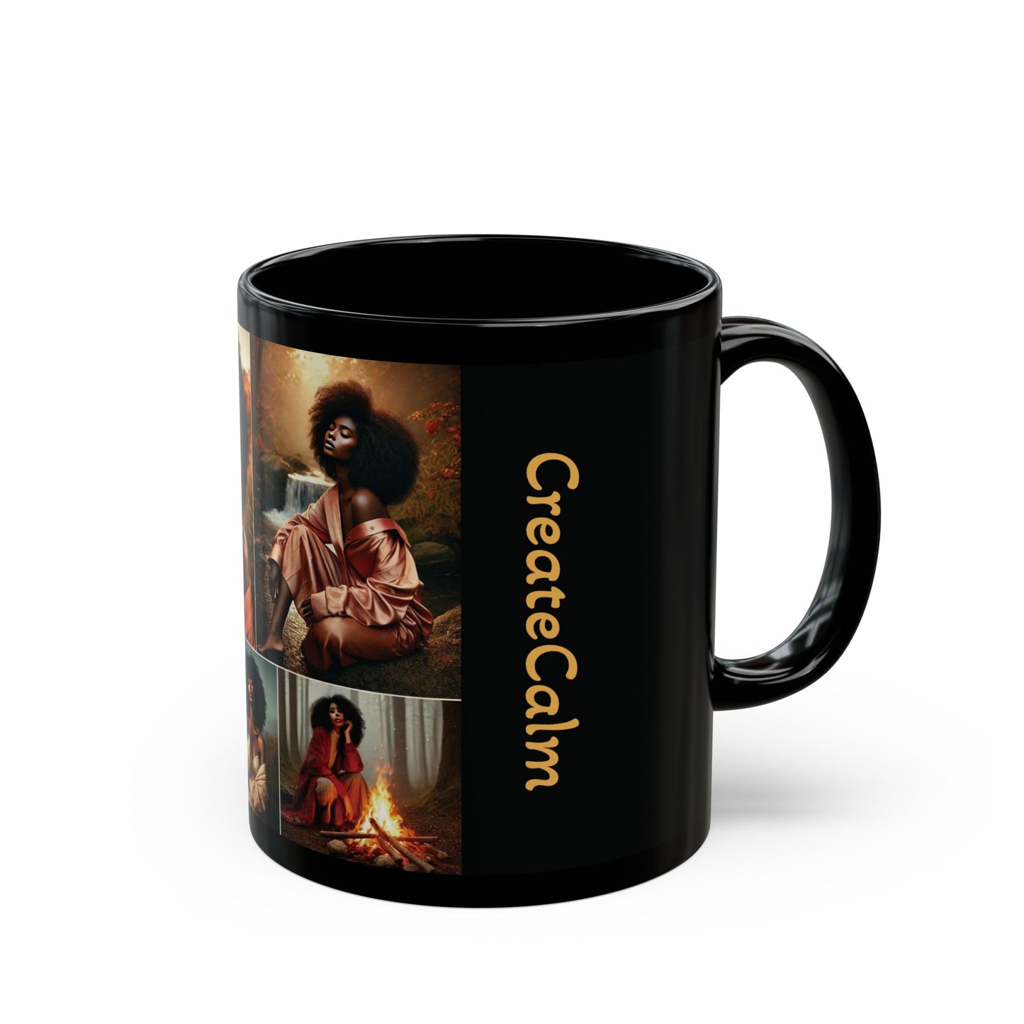 Create Calm Carry Fire Black Ceramic Mug — 11oz Artful Coffee Cup