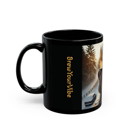 BrewYourVibe Woman Morning Mug — Snowy Porch Cozy Coffee Cup (11oz )