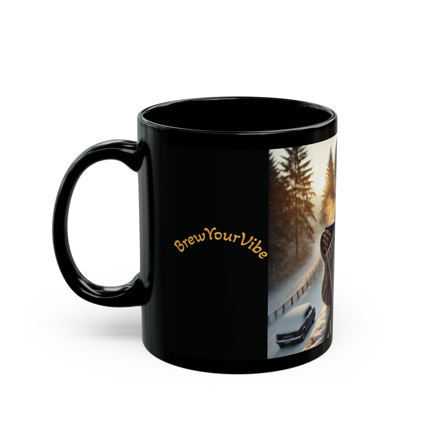 BrewYourVibe Woman Morning Mug — Snowy Porch Cozy Coffee Cup (11oz )
