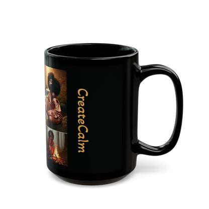 Create Calm Carry Fire Black Ceramic Mug — 11oz Artful Coffee Cup