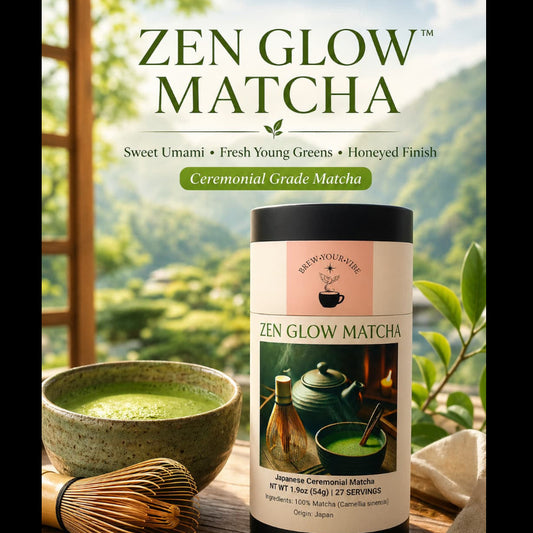 ZEN GLOW™ MATCHA (Ceremonial Grade) - Flavor Notes: Sweet Umami• Fresh Young Greens • Subtle Nori • Creamy Body • Honeyed Finish