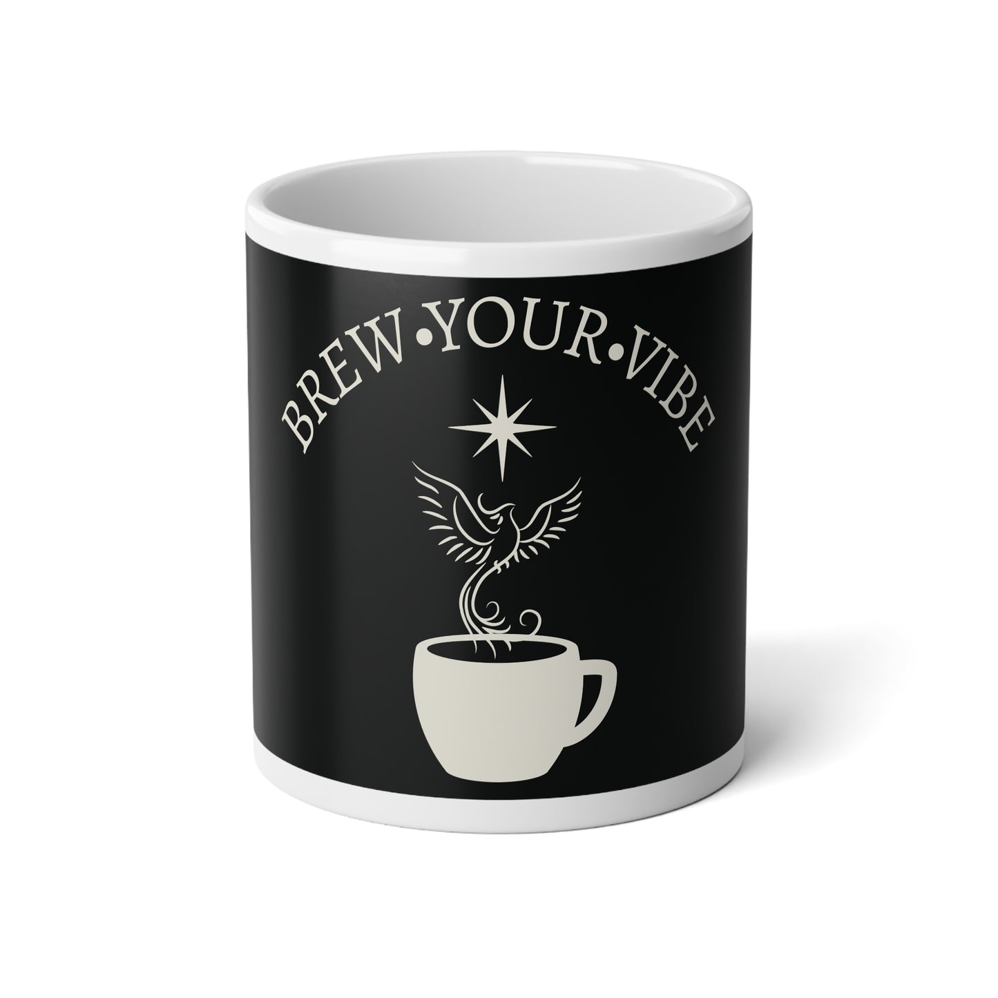 Brew Your Vibe 20oz  Logo Jumbo Mug — Inspirational Coffee Cup with Phoenix & Star
