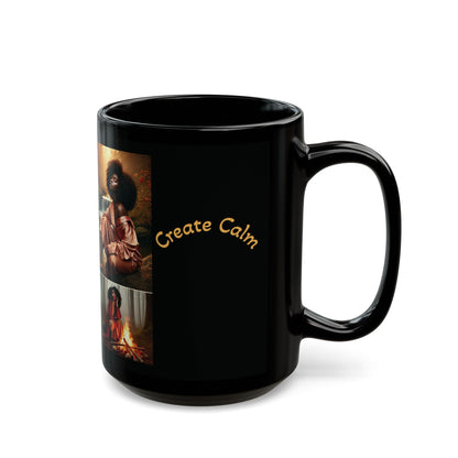 Create Calm Carry Fire Black Ceramic Mug — 11oz Artful Coffee Cup