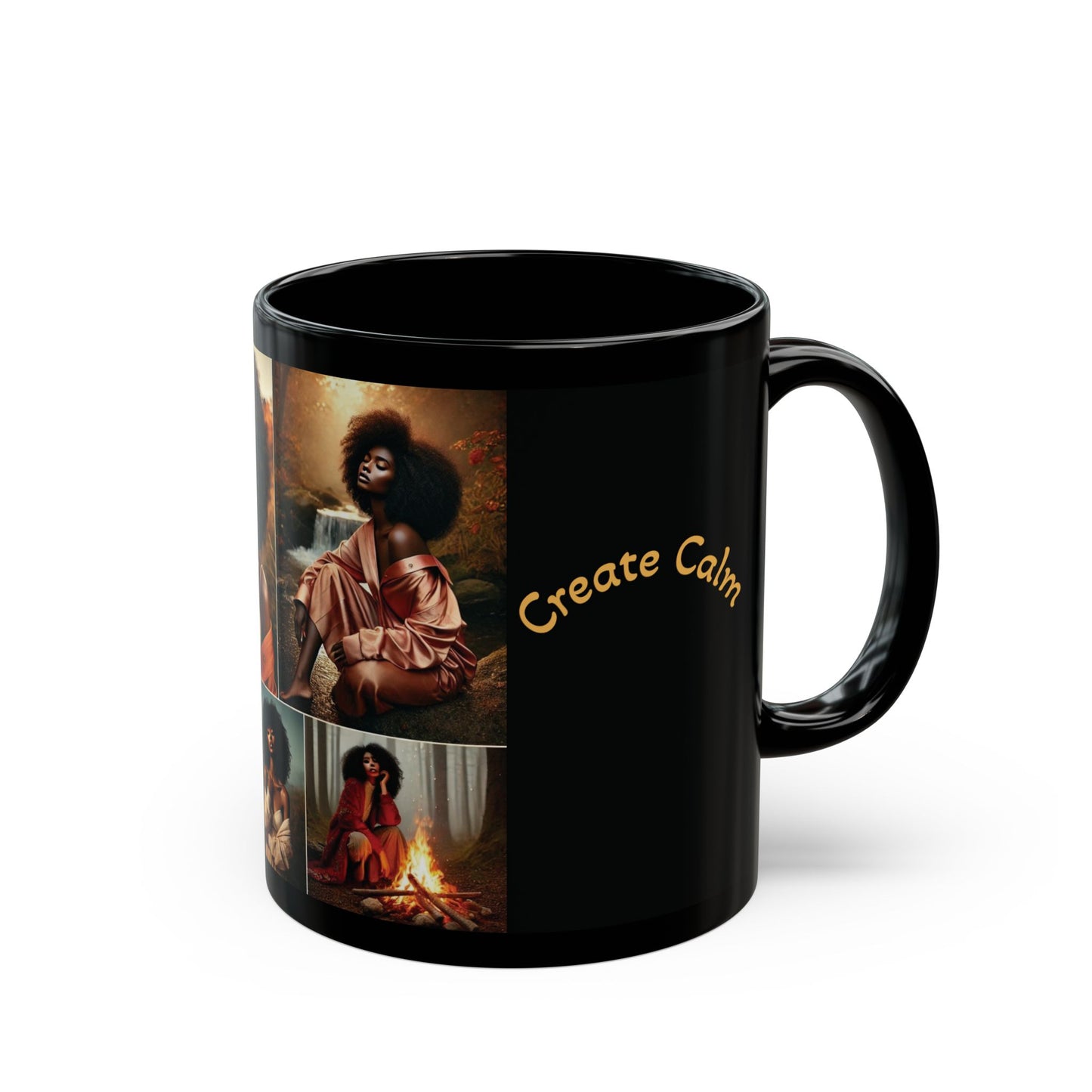 Create Calm Carry Fire Black Ceramic Mug — 11oz Artful Coffee Cup
