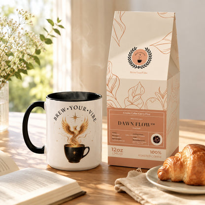 Two-Tone Phoenix Coffee Mug | White Ceramic with Black Inside & Handle, 15 oz