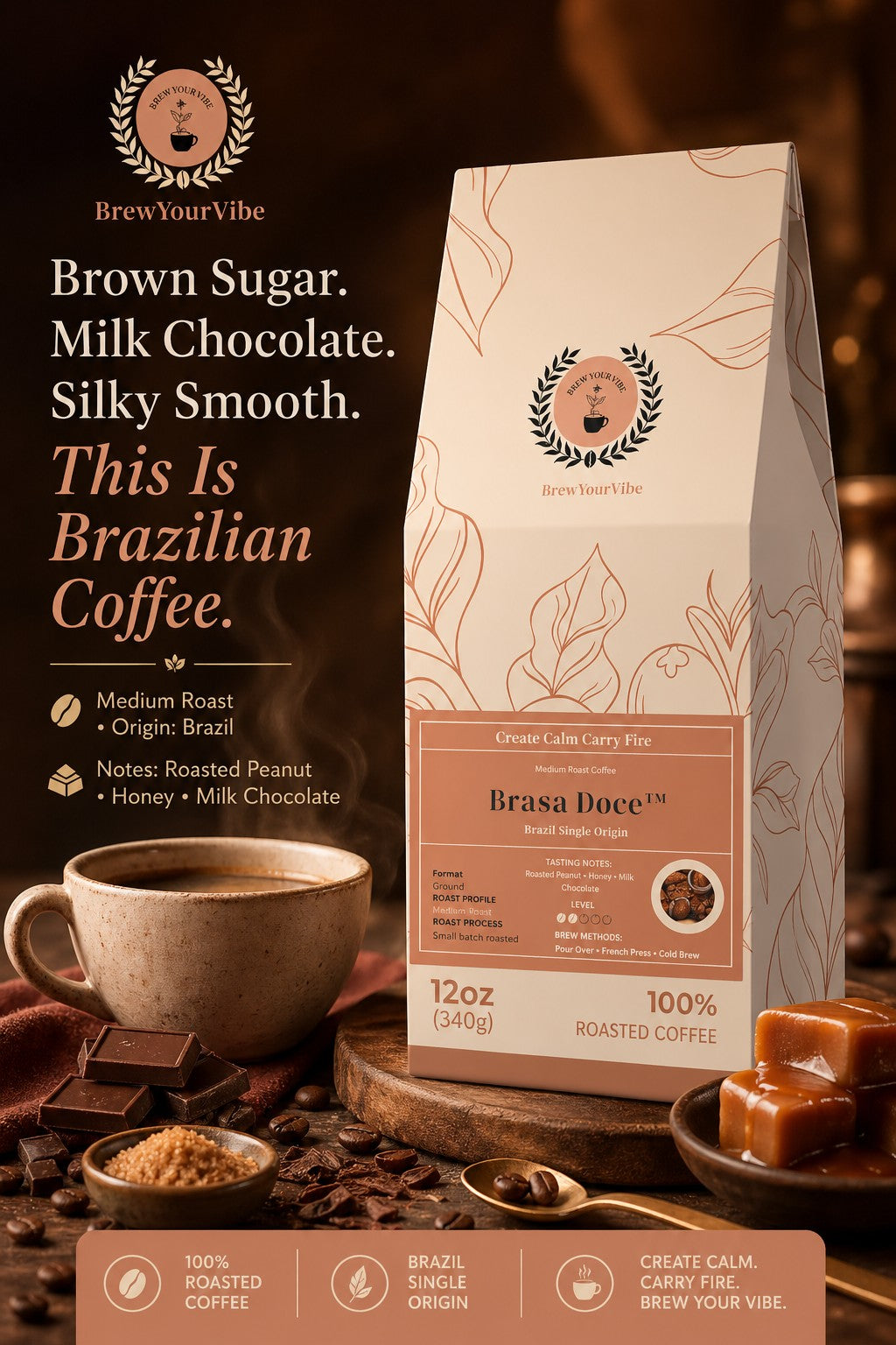 BRASA DOCE™ - Medium Roast Coffee (Whole Bean) - Tasting Notes: Roasted Peanut • Honey • Milk Chocolate -   Single Origin: Brazil