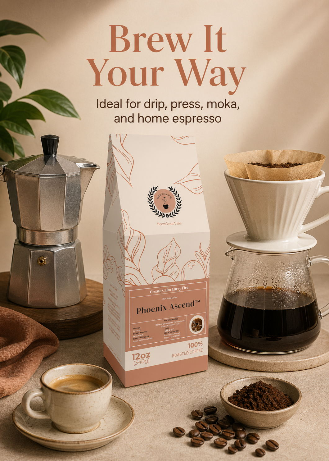 PHOENIX ASCEND™ — Dark Roast Coffee (Whole Bean)- Tasting Notes: Rich Bakers Chocolate • Caramelized Sugar - Origins: Brazil • Mexico • Guatemala