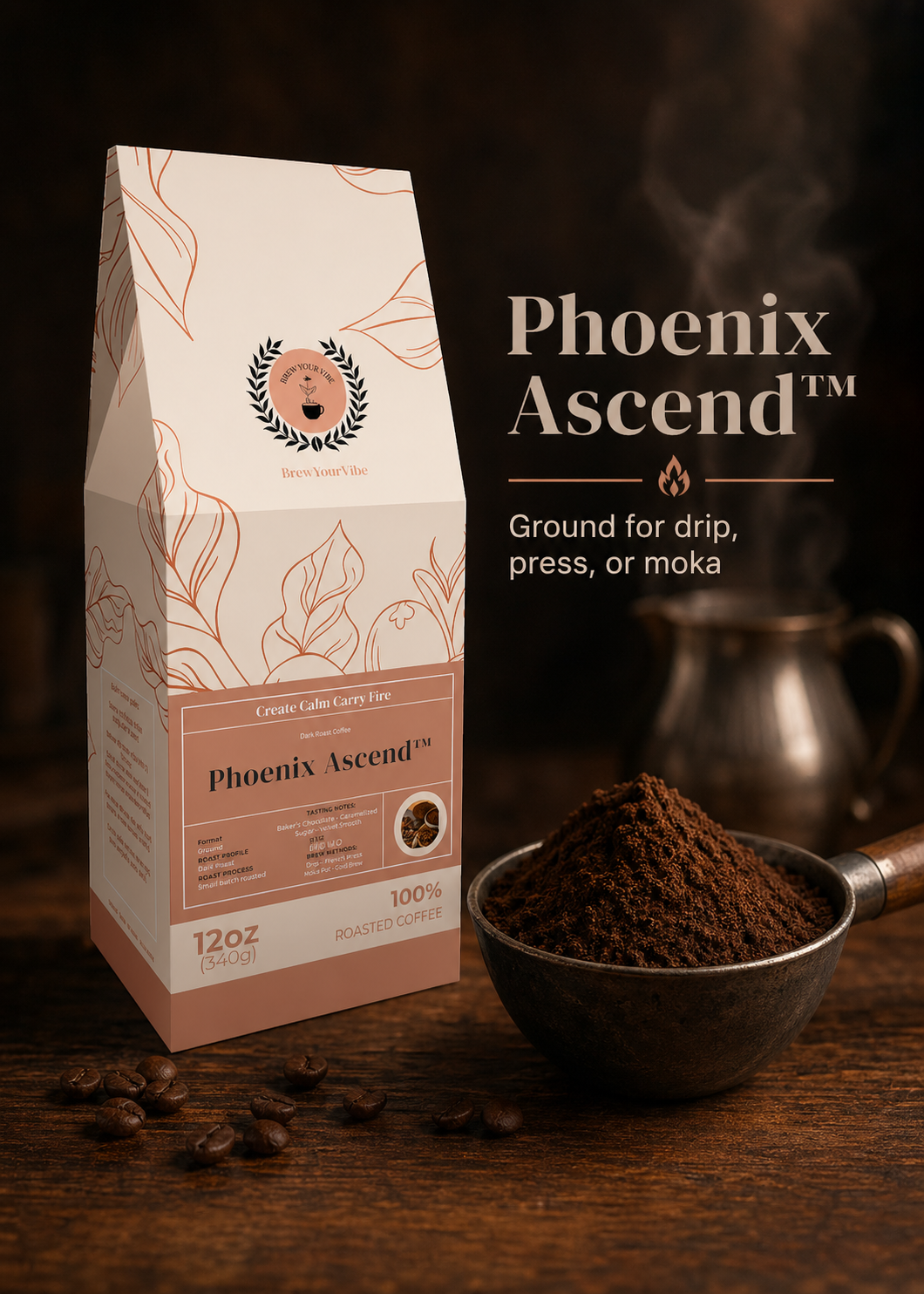 PHOENIX ASCEND™ — Dark Roast Coffee (Ground)- Tasting Notes: Rich Bakers Chocolate • Caramelized Sugar - Origins: Brazil • Mexico • Guatemala
