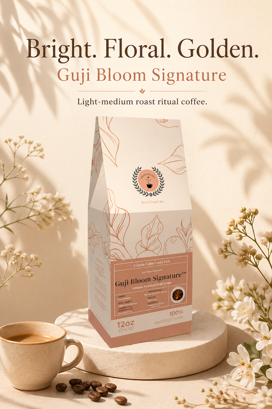 Guji Bloom Signature™ Ethiopia Premium Single Origin- Coffee (Whole Bean) Light- Medium Roast • Tasting notes: Green Tea • Lemon Verbena • Blackberry