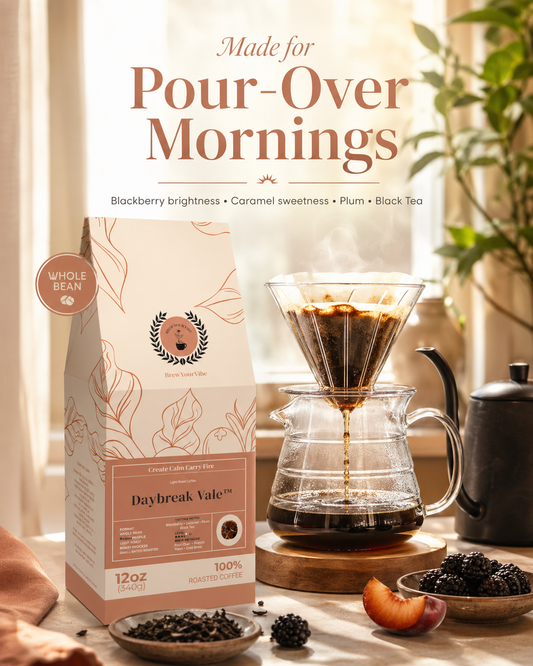 Daybreak Vale™- Light Roast Coffee (Whole Bean) Tasting Notes: Blackberry • Caramel • Plum • Black Tea - Origins: Ethiopia · Guatemala · Brazil