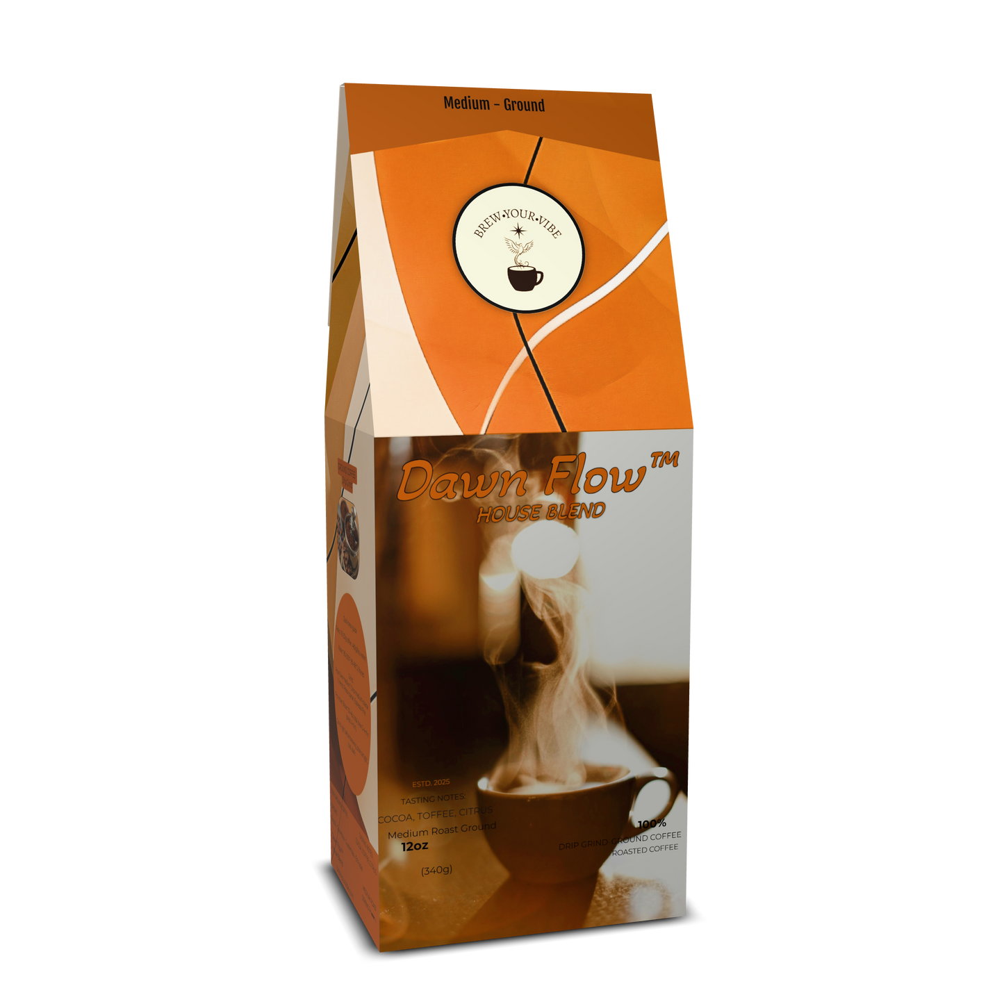 DAWN FLOW™ House Blend- Medium Roast Coffee (Ground) - Tasting notes: Toffee • Dark Chocolate • Citrus - Origins • Brazil • Colombia • Guatemala • Ethiopia