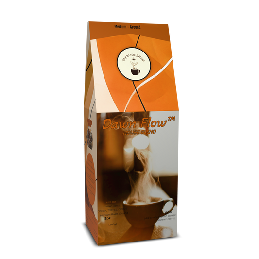 DAWN FLOW™ House Blend- Medium Roast Coffee (Ground) - Tasting notes: Toffee • Dark Chocolate • Citrus - Origins • Brazil • Colombia • Guatemala • Ethiopia