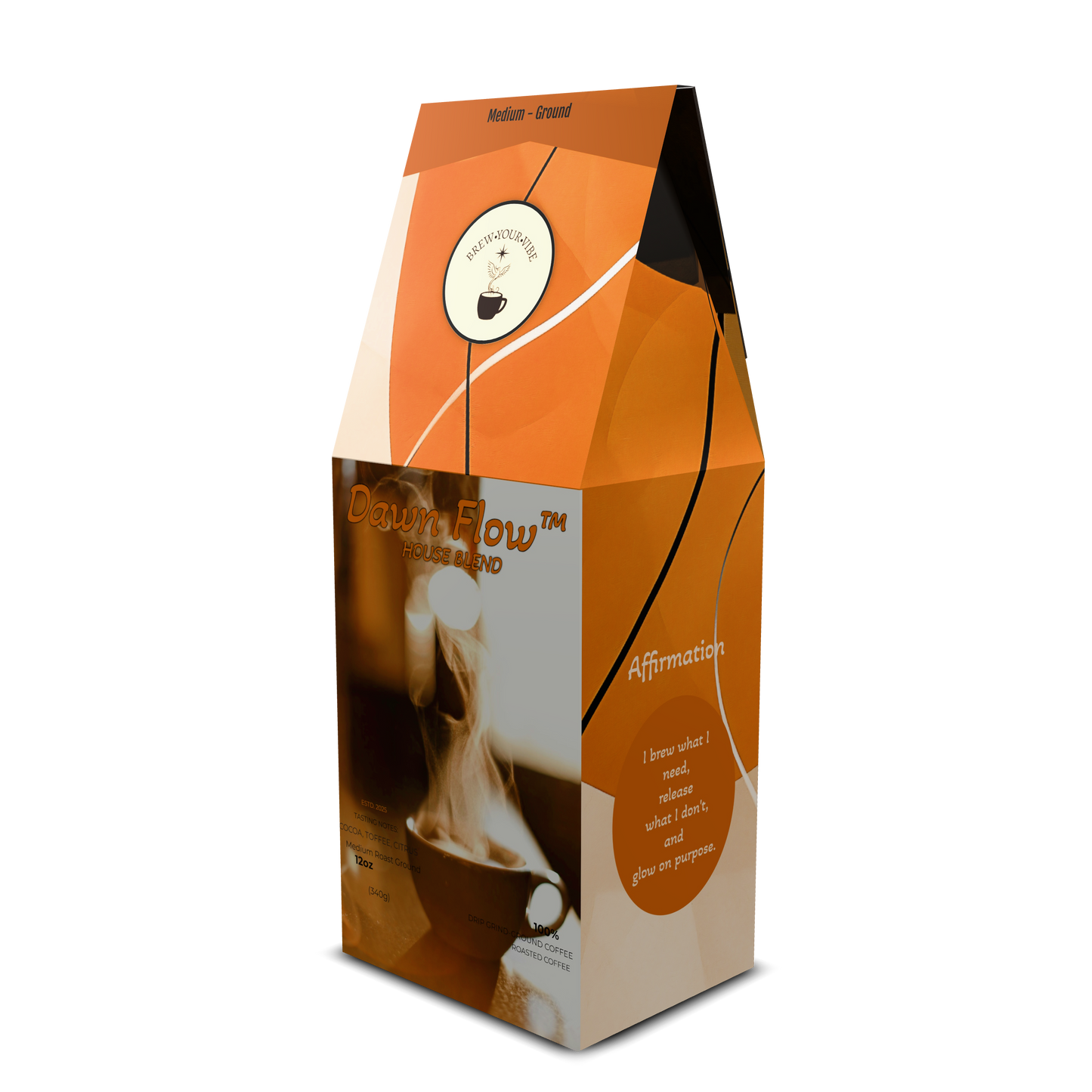 DAWN FLOW™ House Blend- Medium Roast Coffee (Ground) - Tasting notes: Toffee • Dark Chocolate • Citrus - Origins • Brazil • Colombia • Guatemala • Ethiopia