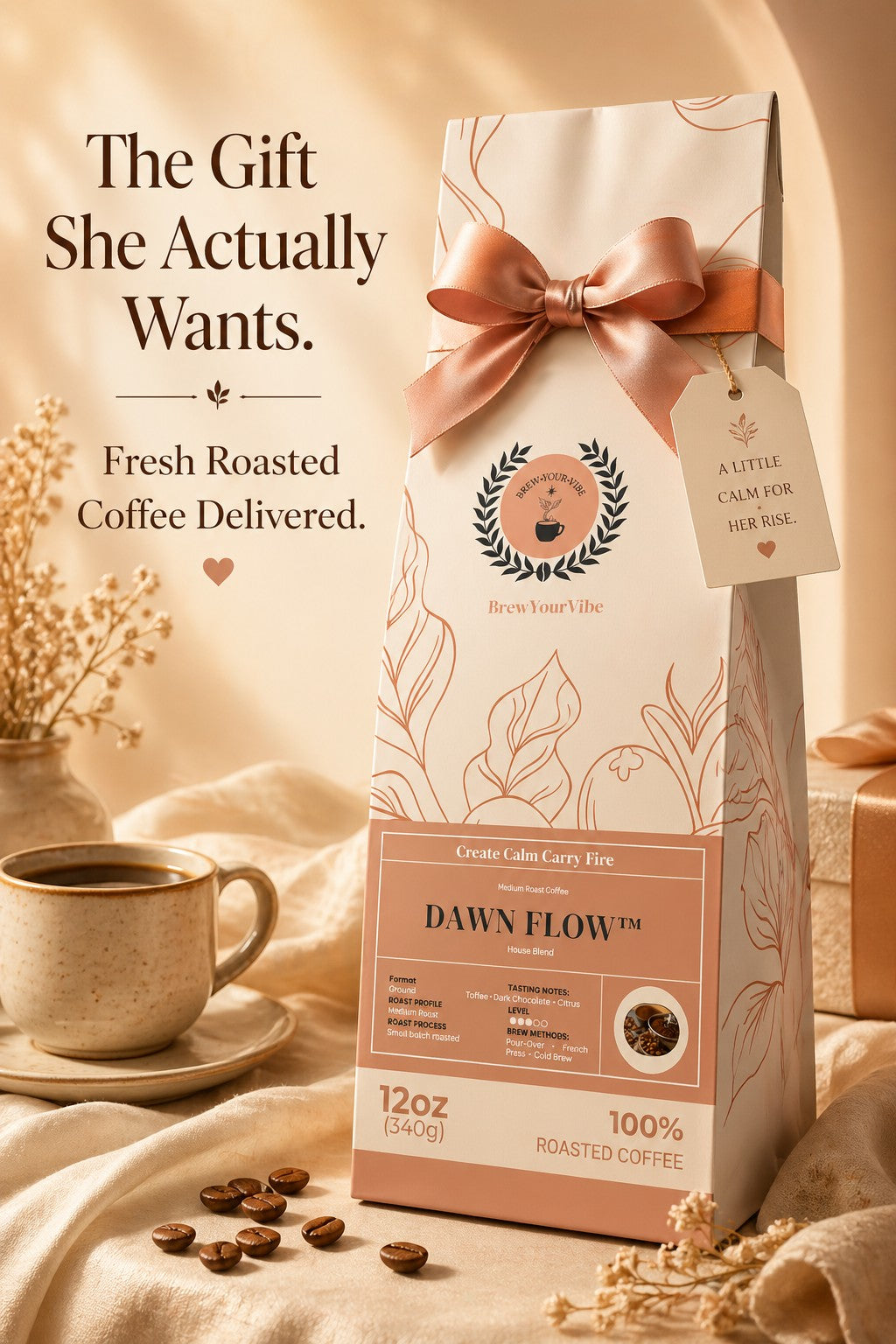DAWN FLOW™ House Blend- Medium Roast Coffee (Ground) - Tasting notes: Toffee • Dark Chocolate • Citrus - Origins • Brazil • Colombia • Guatemala • Ethiopia