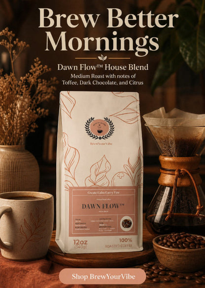 DAWN FLOW™ House Blend - Medium Roast Coffee (Whole Bean) -Tasting Notes: Toffee • Dark Chocolate • Citrus - Origins • Brazil • Colombia • Guatemala • Ethiopia