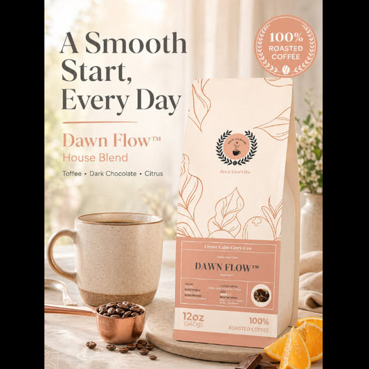 DAWN FLOW™ House Blend - Medium Roast Coffee (Whole Bean) -Tasting Notes: Toffee • Dark Chocolate • Citrus - Origins • Brazil • Colombia • Guatemala • Ethiopia