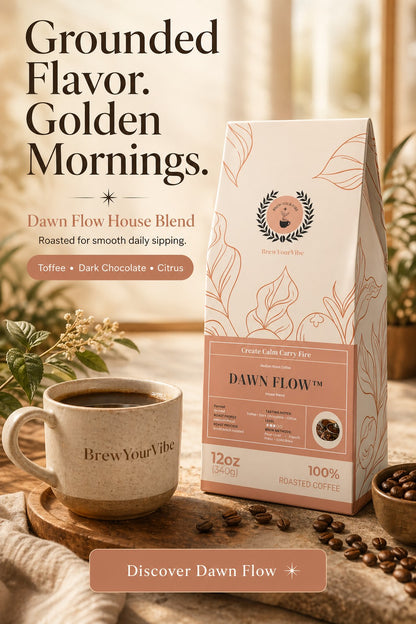 DAWN FLOW™ House Blend- Medium Roast Coffee (Ground) - Tasting notes: Toffee • Dark Chocolate • Citrus - Origins • Brazil • Colombia • Guatemala • Ethiopia