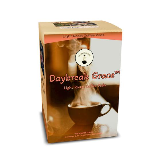 DAYBREAK GRACE™ - Light Roast Coffee Pods (12 Ct) Tasting Notes: Citrus • Stone Fruit • Honey • Cocoa - Origins: Ethiopia • Mexico • Brazil