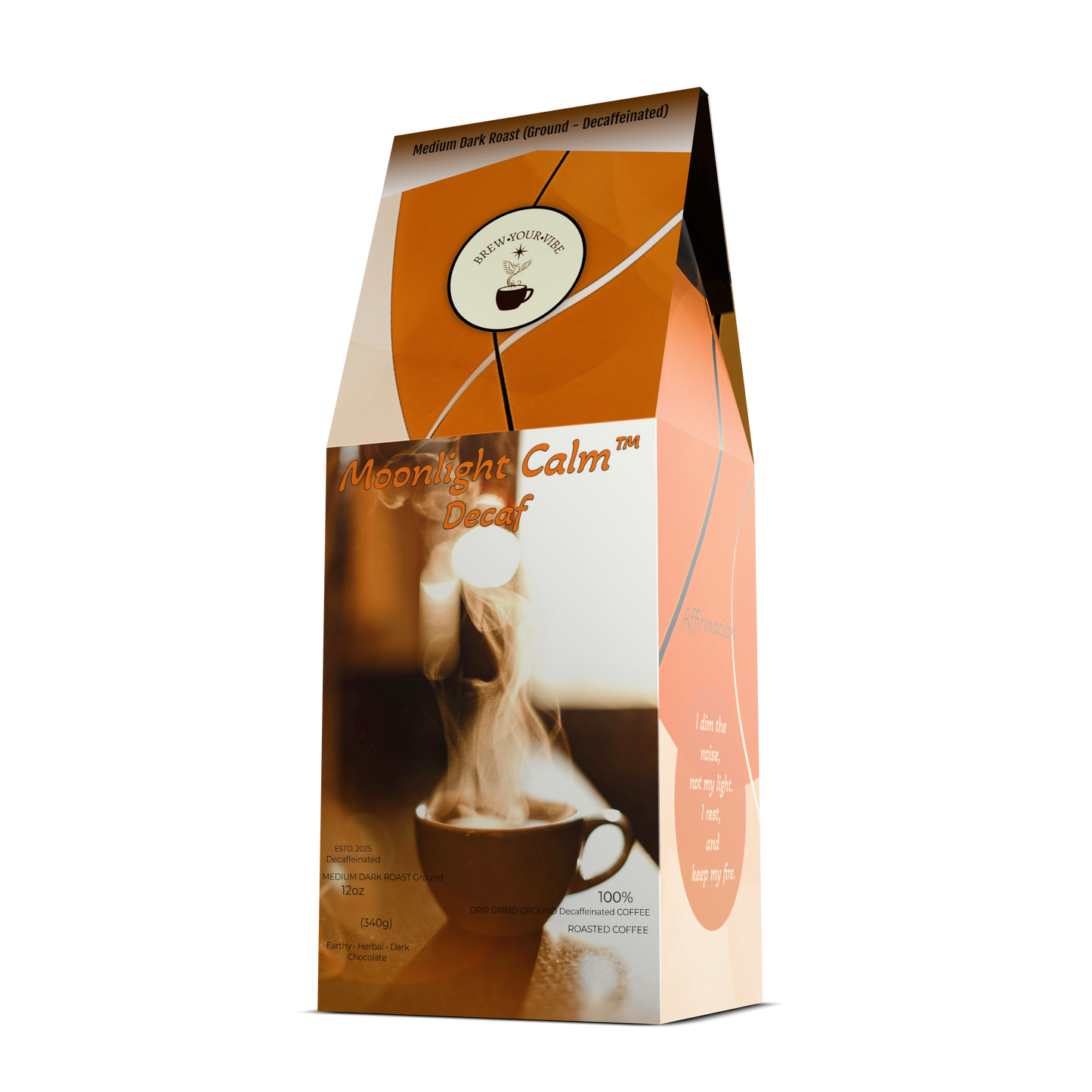 MOONLIGHT CALM™ - Decaf -Medium Dark Roast Coffee (Ground) - Tasting Notes: Earthy • Herbal Notes •  Dark Chocolate - Origin/Region: Indonesia - Mandheling