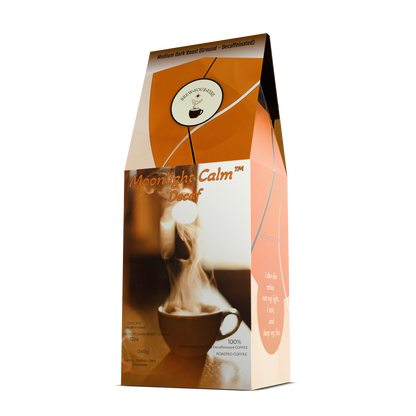 MOONLIGHT CALM™ - Decaf -Medium Dark Roast Coffee (Ground) - Tasting Notes: Earthy • Herbal Notes •  Dark Chocolate - Origin/Region: Indonesia - Mandheling