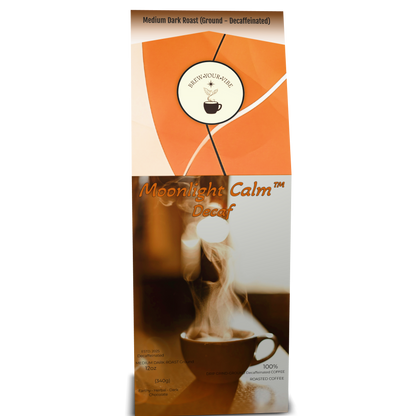 MOONLIGHT CALM™ - Decaf -Medium Dark Roast Coffee (Ground) - Tasting Notes: Earthy • Herbal Notes •  Dark Chocolate - Origin/Region: Indonesia - Mandheling