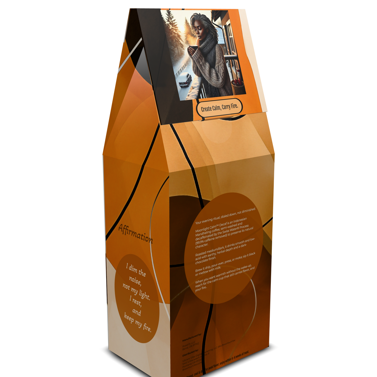 MOONLIGHT CALM™ - Decaf -Medium Dark Roast Coffee (Ground) - Tasting Notes: Earthy • Herbal Notes •  Dark Chocolate - Origin/Region: Indonesia - Mandheling