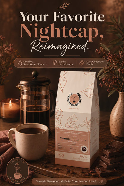 MOONLIGHT CALM™ Decaf -Medium Dark Roast Coffee (Whole Bean) Tasting Notes: Earthy • Herbal Notes •  Dark Chocolate - Origin/Region: Indonesia/Mandheling