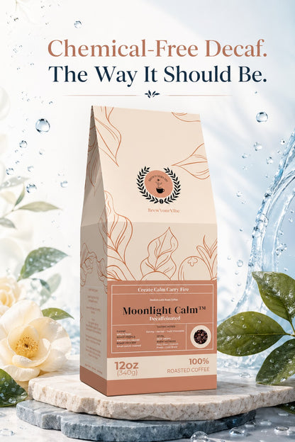 MOONLIGHT CALM™ Decaf -Medium Dark Roast Coffee (Whole Bean) Tasting Notes: Earthy • Herbal Notes •  Dark Chocolate - Origin/Region: Indonesia/Mandheling