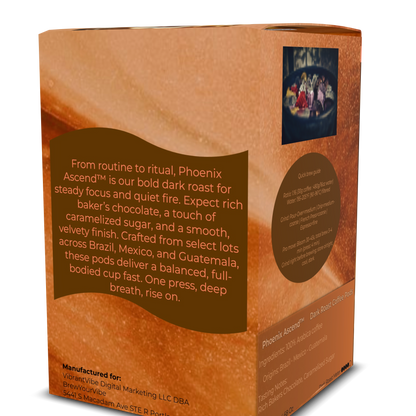 PHOENIX ASCEND™ — Dark Roast Coffee Pods (12 Ct) - Tasting Notes: Rich Bakers Chocolate • Caramelized Sugar - Origins: Brazil • Mexico • Guatemala