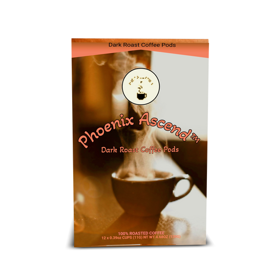 PHOENIX ASCEND™ — Dark Roast Coffee Pods (12 Ct) - Tasting Notes: Rich Bakers Chocolate • Caramelized Sugar - Origins: Brazil • Mexico • Guatemala
