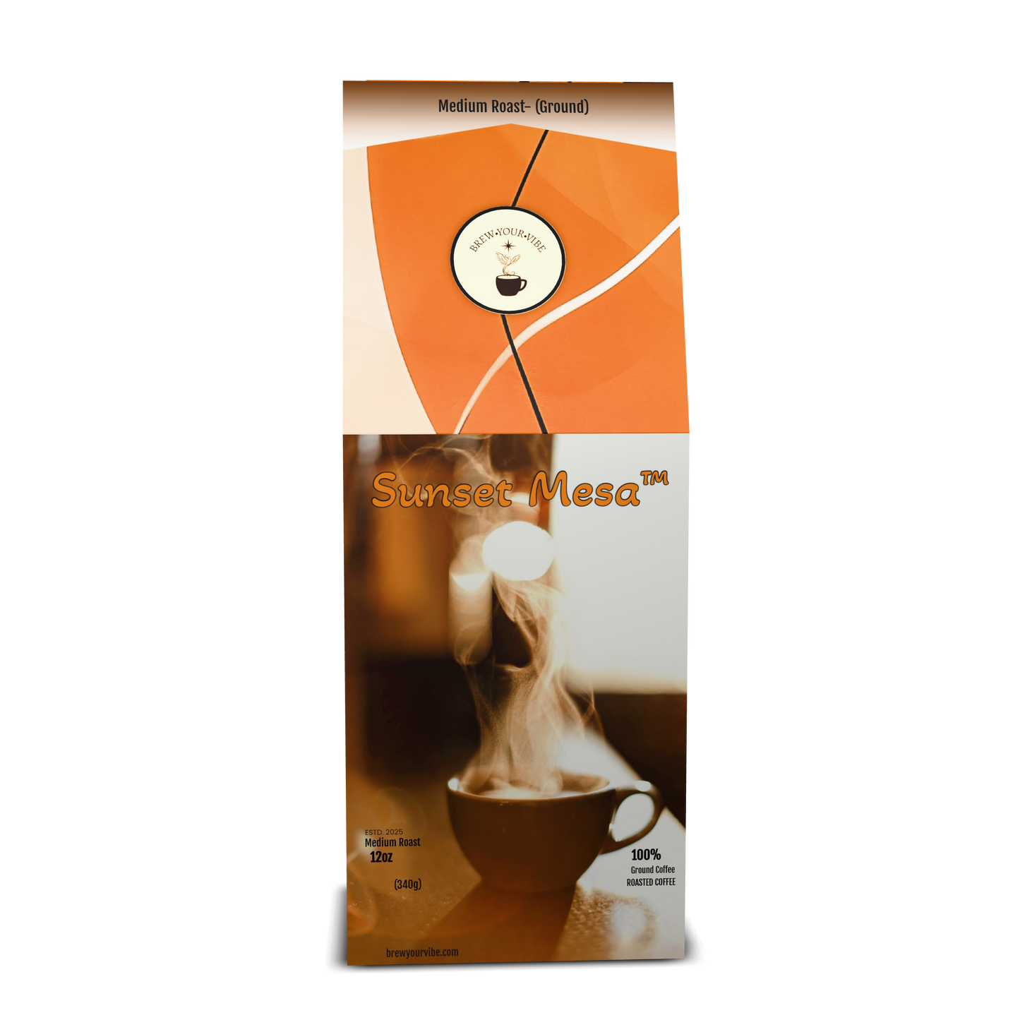 SUNSET MESA™ — Medium Roast Coffee (Ground)  Tasting Notes: Chocolate-Almond • Maple • Citrus - Origins: Brazil • Mexico (Chiapas) — 100% Arabica