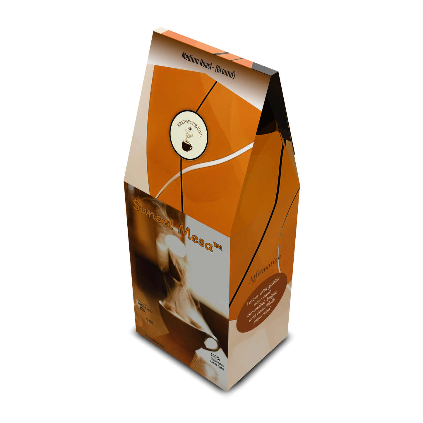 SUNSET MESA™ — Medium Roast Coffee (Ground)  Tasting Notes: Chocolate-Almond • Maple • Citrus - Origins: Brazil • Mexico (Chiapas) — 100% Arabica