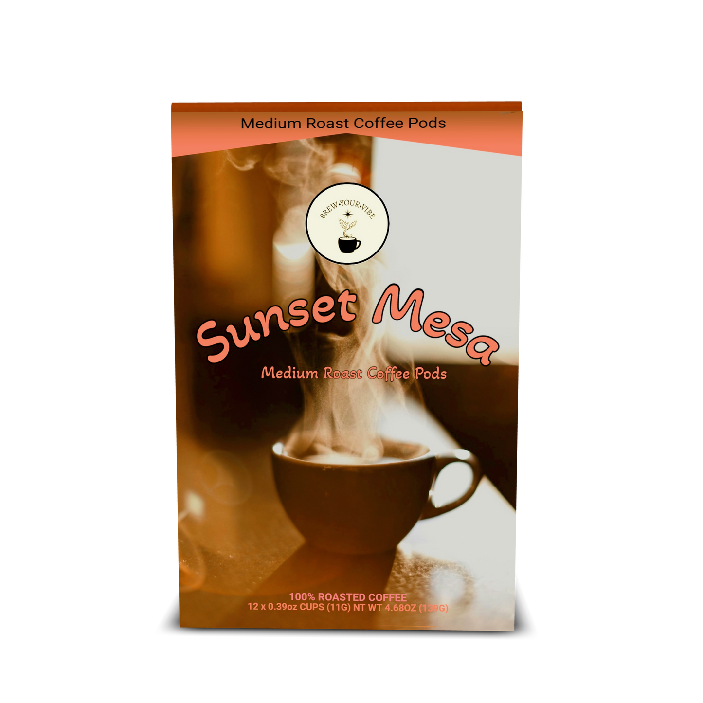 SUNSET MESA™ — Medium Roast Coffee Pods (12ct) - Tasting Notes: Chocolate-Almond • Maple • Citrus - Origins: Brazil • Mexico (Chiapas) — 100% Arabica