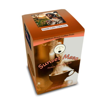 SUNSET MESA™ — Medium Roast Coffee Pods (12ct) - Tasting Notes: Chocolate-Almond • Maple • Citrus - Origins: Brazil • Mexico (Chiapas) — 100% Arabica