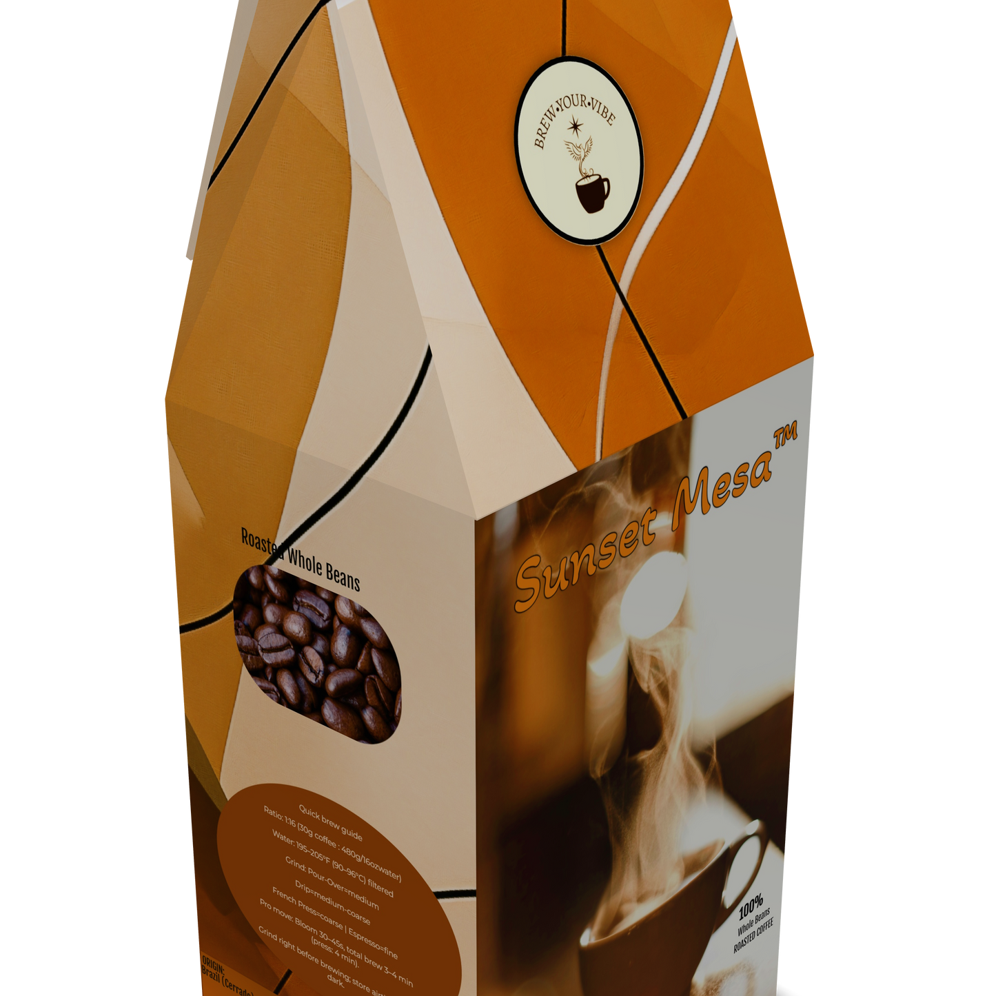 SUNSET MESA™ — Medium Roast Coffee (Whole Bean)  Tasting Notes: Chocolate-Almond • Maple • Citrus - Origins: Brazil • Mexico (Chiapas) — 100% Arabica