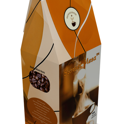 SUNSET MESA™ — Medium Roast Coffee (Whole Bean)  Tasting Notes: Chocolate-Almond • Maple • Citrus - Origins: Brazil • Mexico (Chiapas) — 100% Arabica