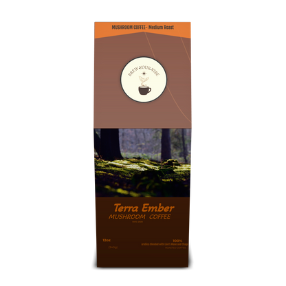 TERRA EMBER™ — Mushroom Coffee (Lion’s Mane and Chaga)- Tasting Notes: Cocoa • Toasted Almond • Gentle Earth - Origin/ Region: Brazil (Cerrado)• Mexico (Chiapas)
